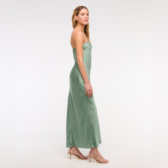 A&F Julia Strapless Scarf Elegant Maxi or Mid Dress
 Satin Green Strapless SP - Picture 5 of 12